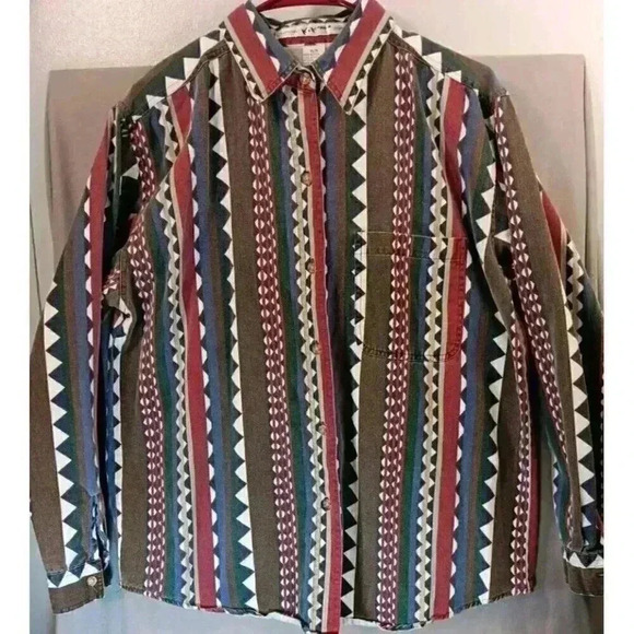 Kikomo (M) Womens Button Down Shirt  Western /Geometric Boho‎ Country - Picture 1 of 4